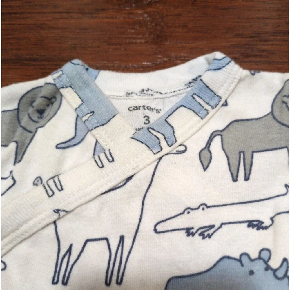 3M‎ Carters Baby Side Snap Kimono Onesie Bodysuit Long Sleeve Blue Gray Animal